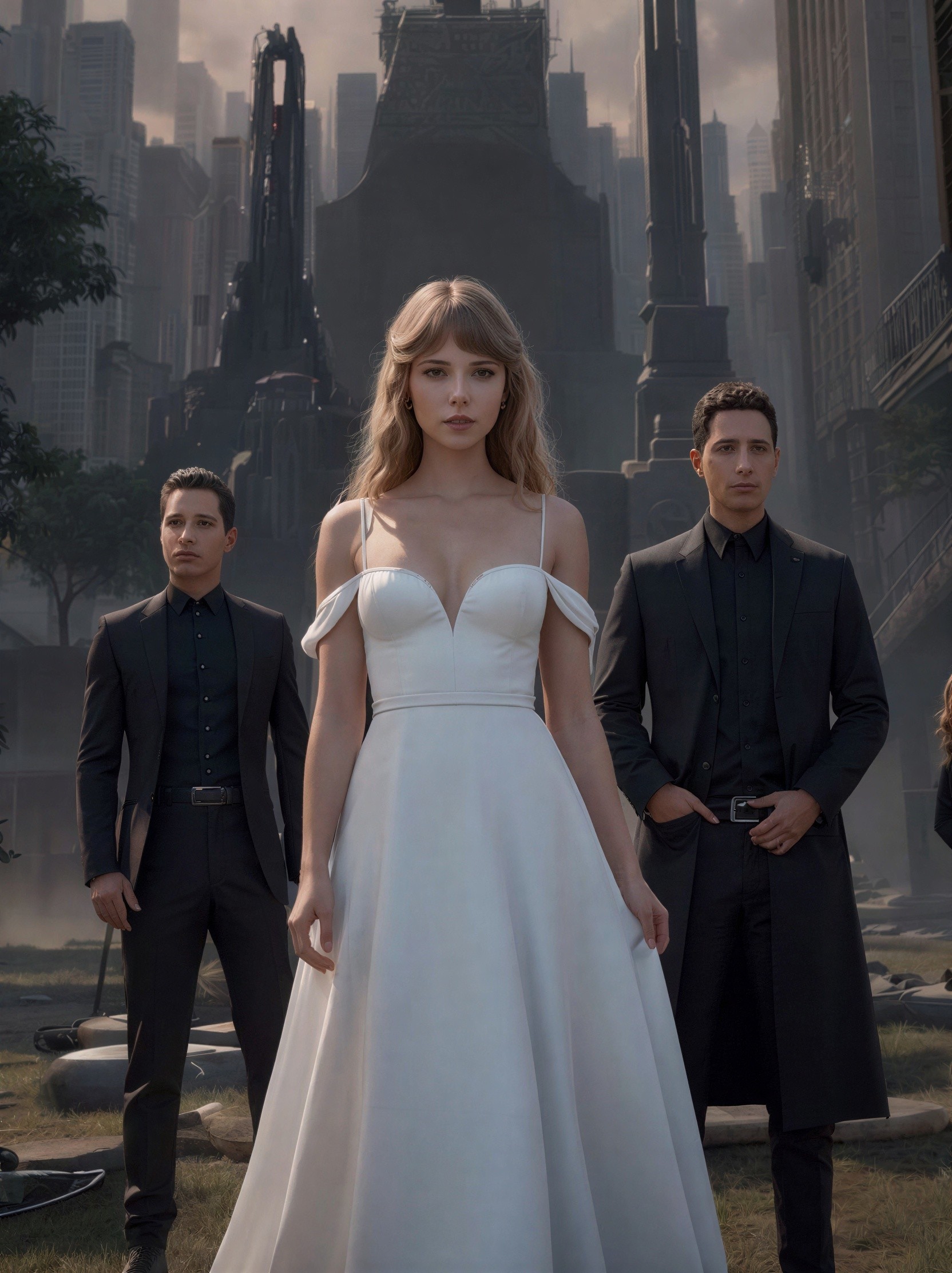 Digital Painting of Woman in Wedding Dress with Men