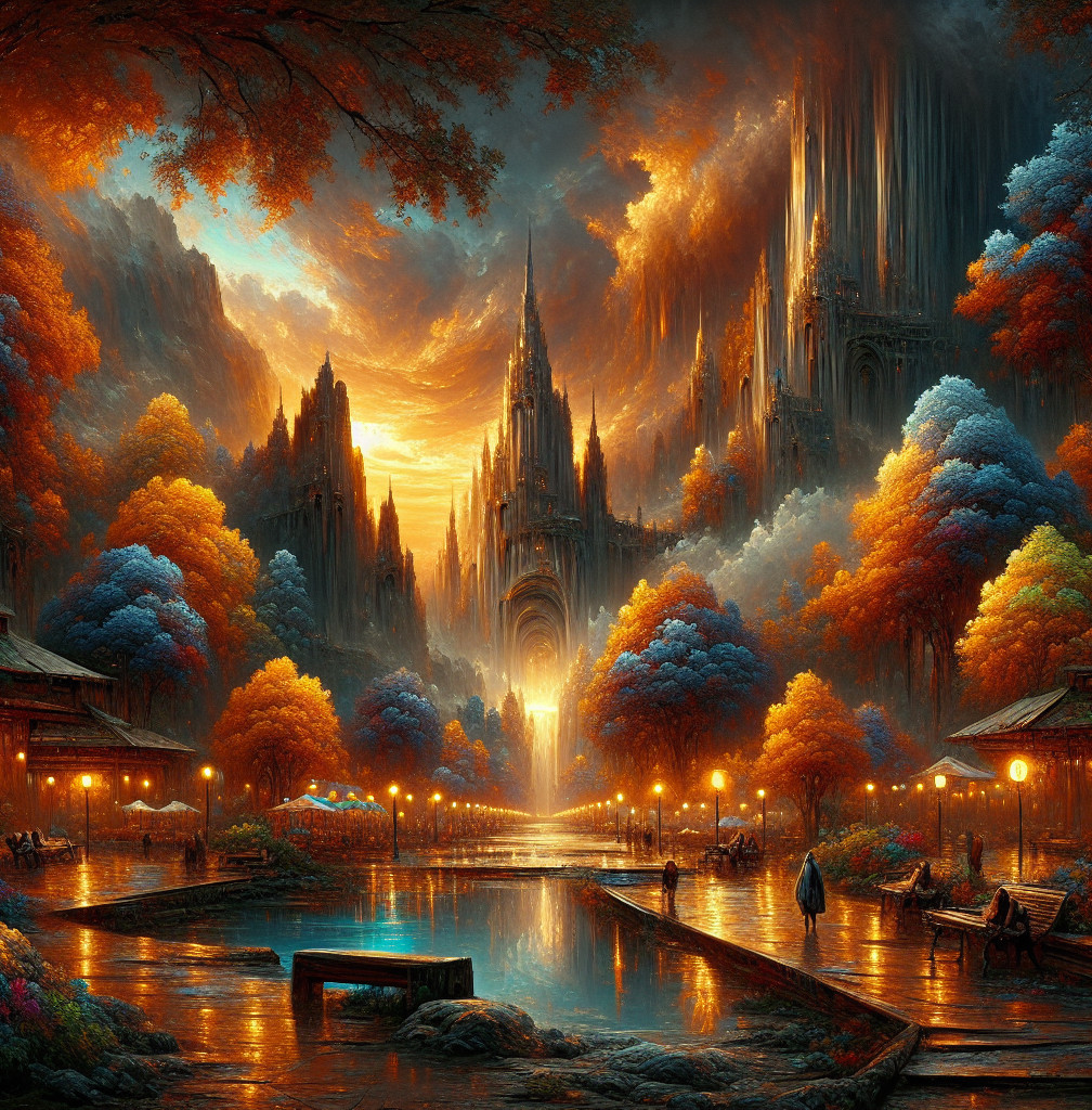 Detailed Fantasy Landscape with Castle and Autumn Colors