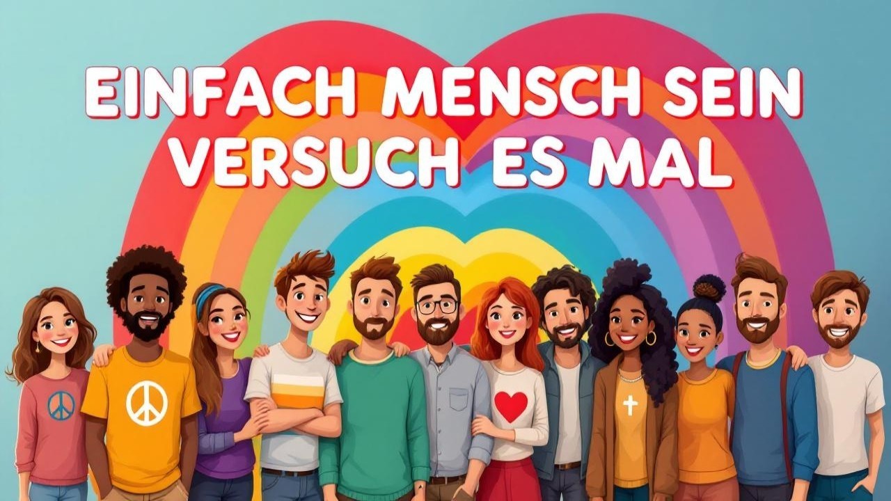 Diverse Animated Characters with Rainbow Background