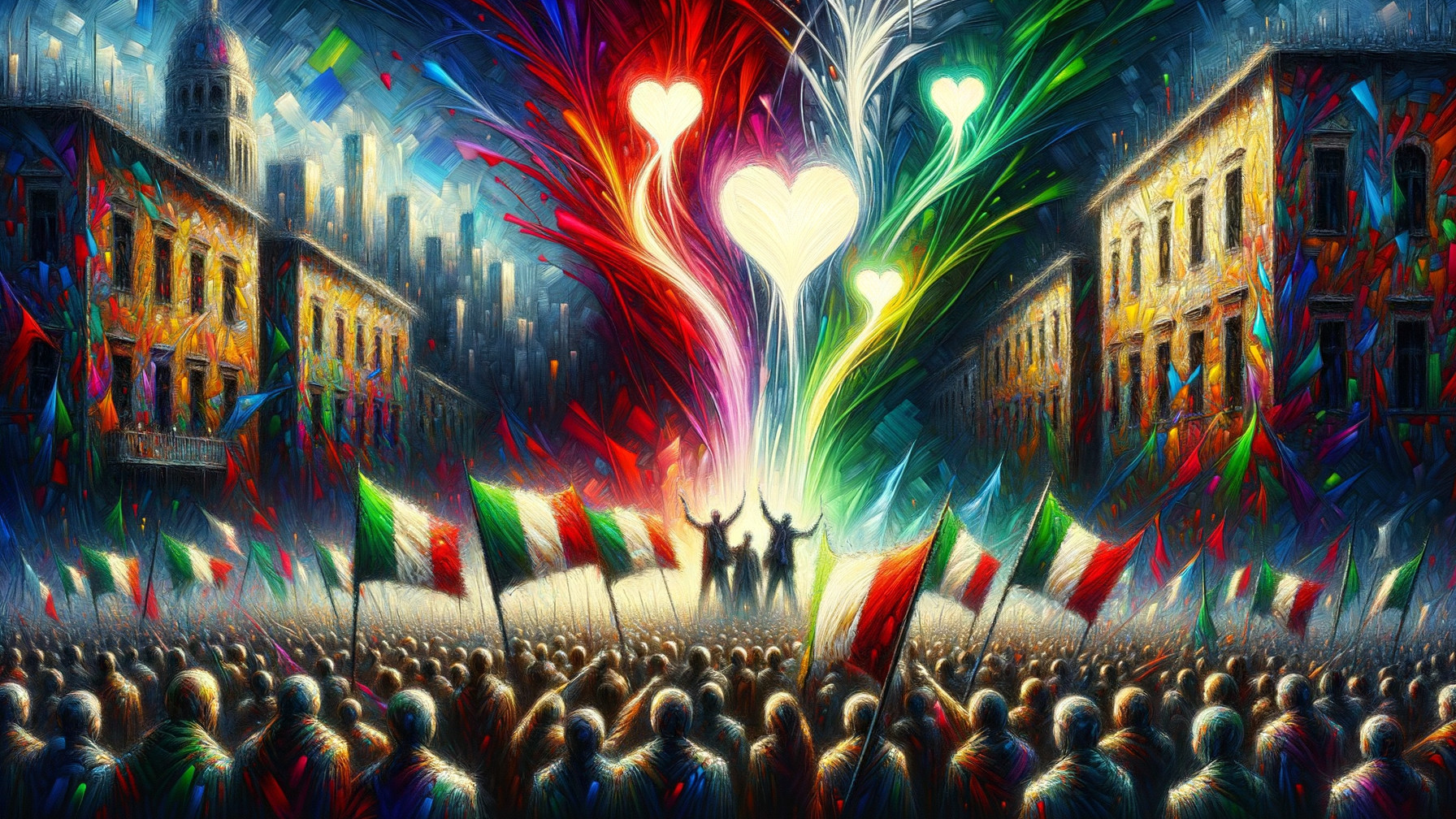 Celebration in a City Square with Vibrant Crowd