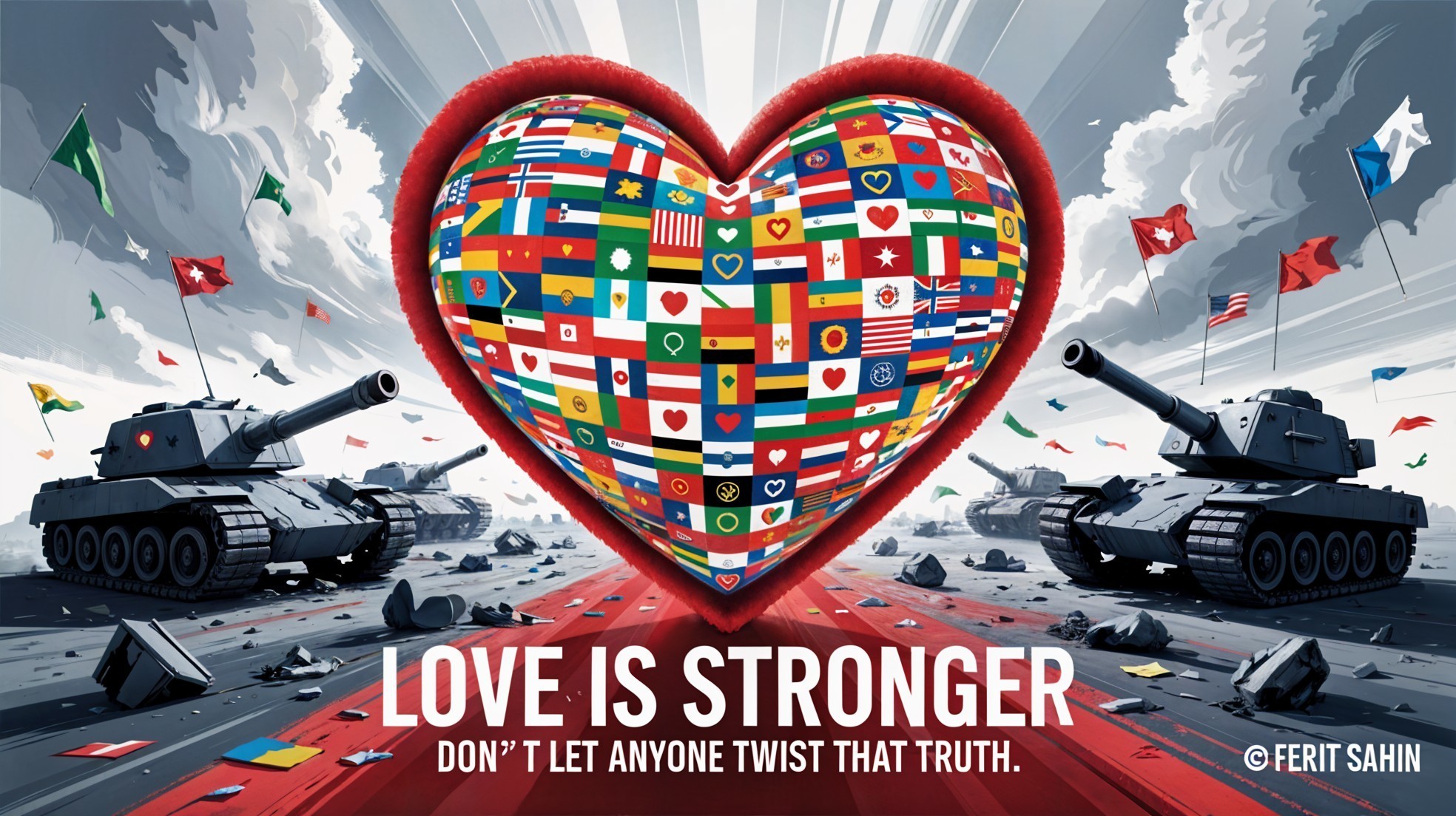 Heart of National Flags Representing Unity and Love