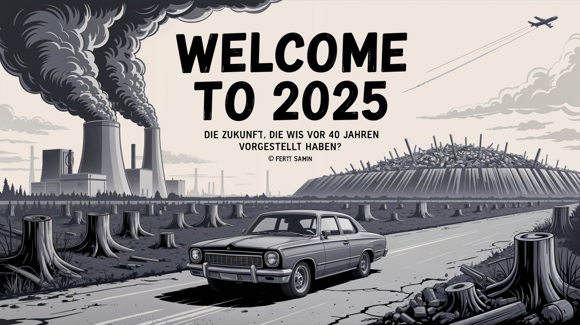 Monochromatic Illustration of a Dystopian Landscape