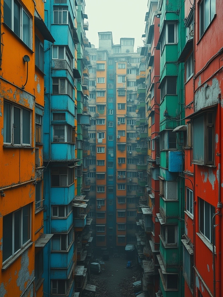 Narrow Alley with Colorful Urban Decay and Haze