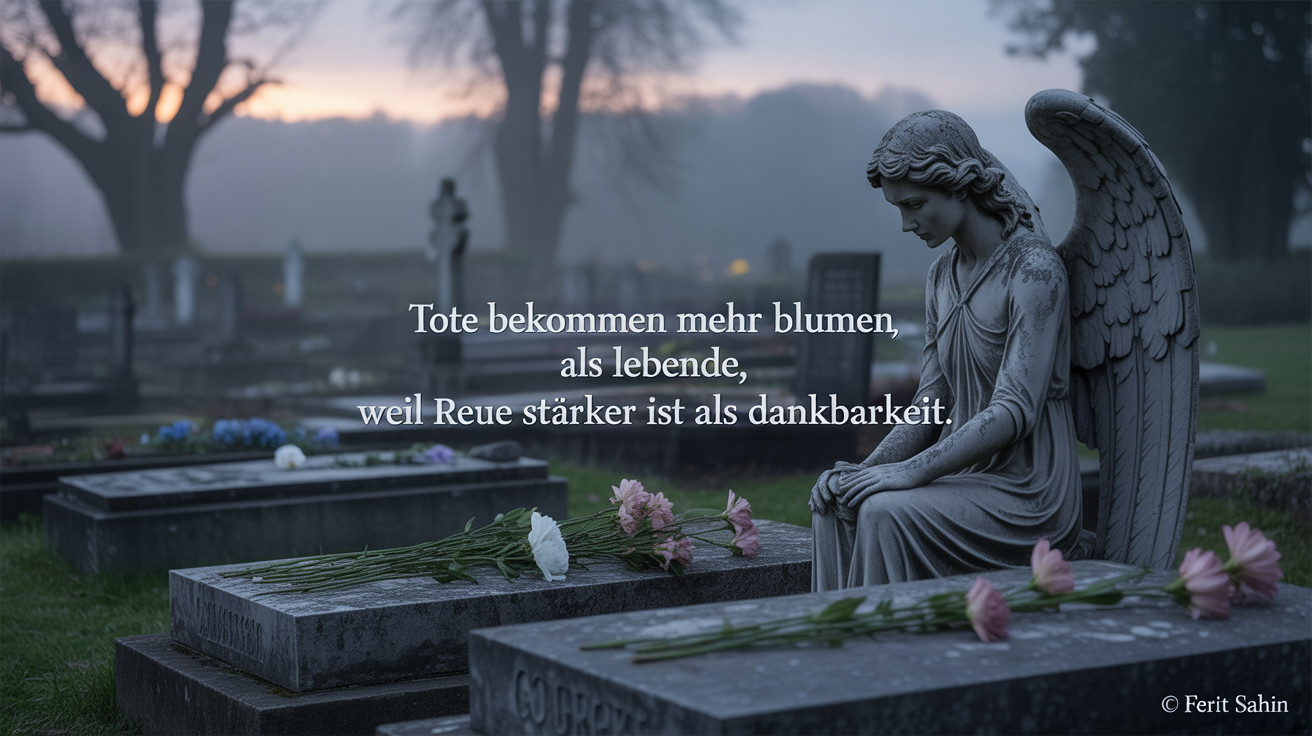 Serene Cemetery Scene with Marble Angel and Flowers