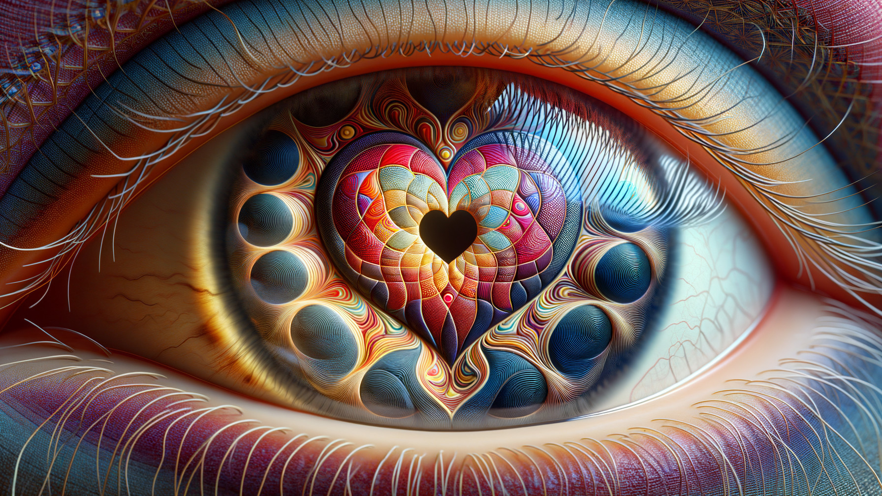 Close-Up of an Eye with Colorful Heart Design