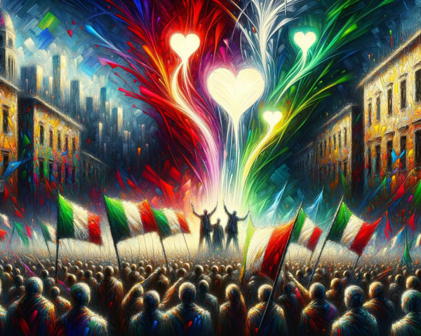 Celebration in a City Square with Vibrant Crowd
