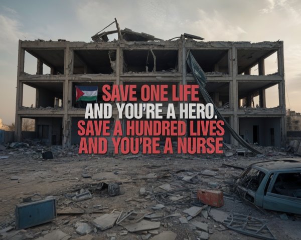 Devastated Building Highlighting Healthcare Workers' Impact