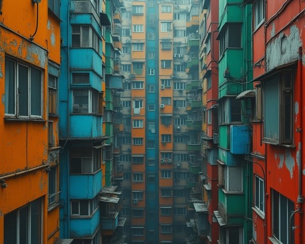 Narrow Alley with Colorful Urban Decay and Haze
