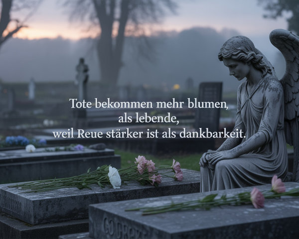 Serene Cemetery Scene with Marble Angel and Flowers