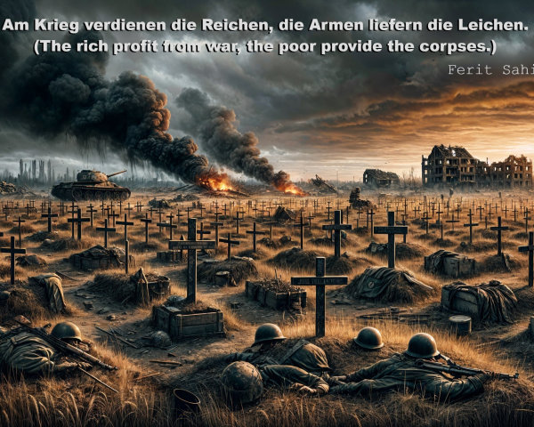 Dramatic Battlefield Scene with Graves and Ruins