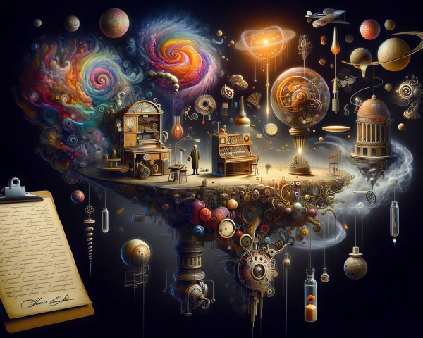 Steampunk Floating Island in a Colorful Nebula