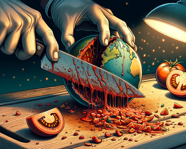 Surreal Scene of Globe Being Sliced with Knife