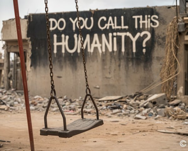 Desolate Swing in a Devastated Landscape with Message