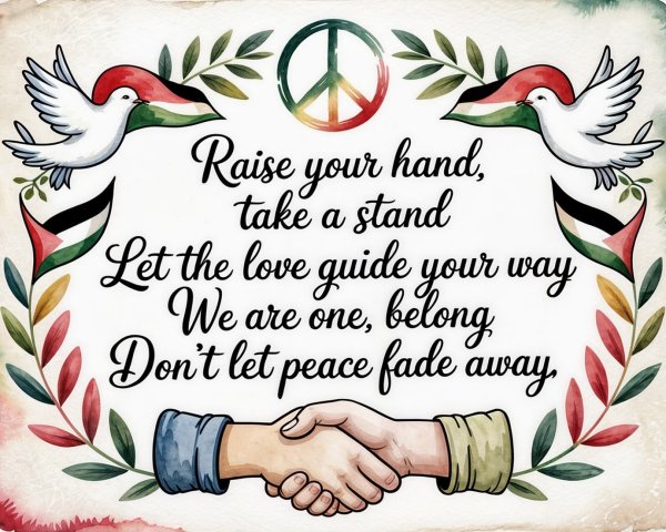Watercolor Artwork Depicting Doves and Peace Symbol