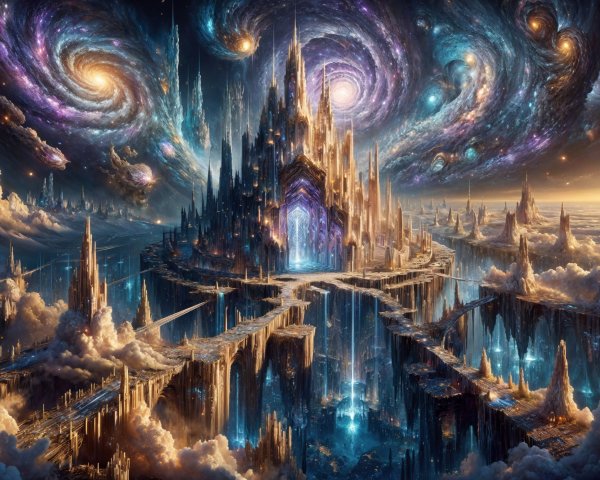 Cosmic Landscape with Castle and Floating Islands