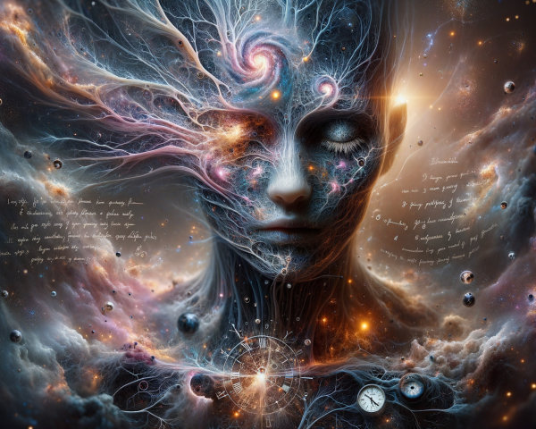 Ethereal Face in Cosmic Background with Vibrant Colors