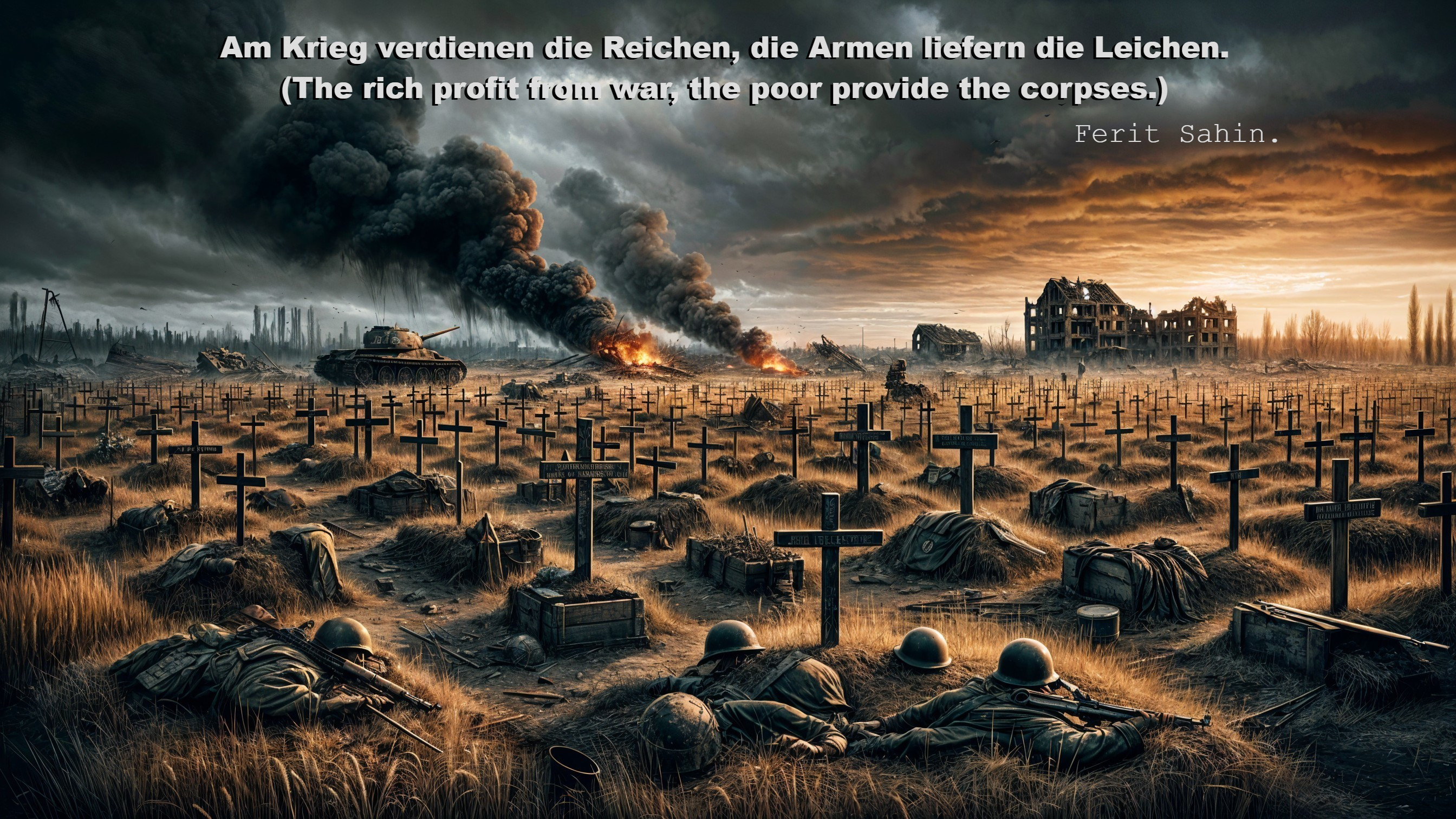Dramatic Battlefield Scene with Graves and Ruins