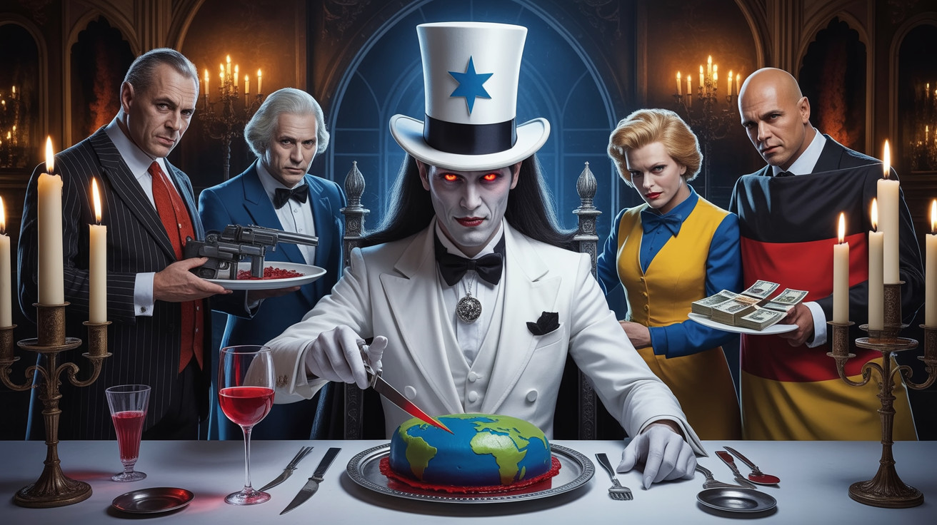 Sinister Dinner Scene with Opulent Setting and Tension