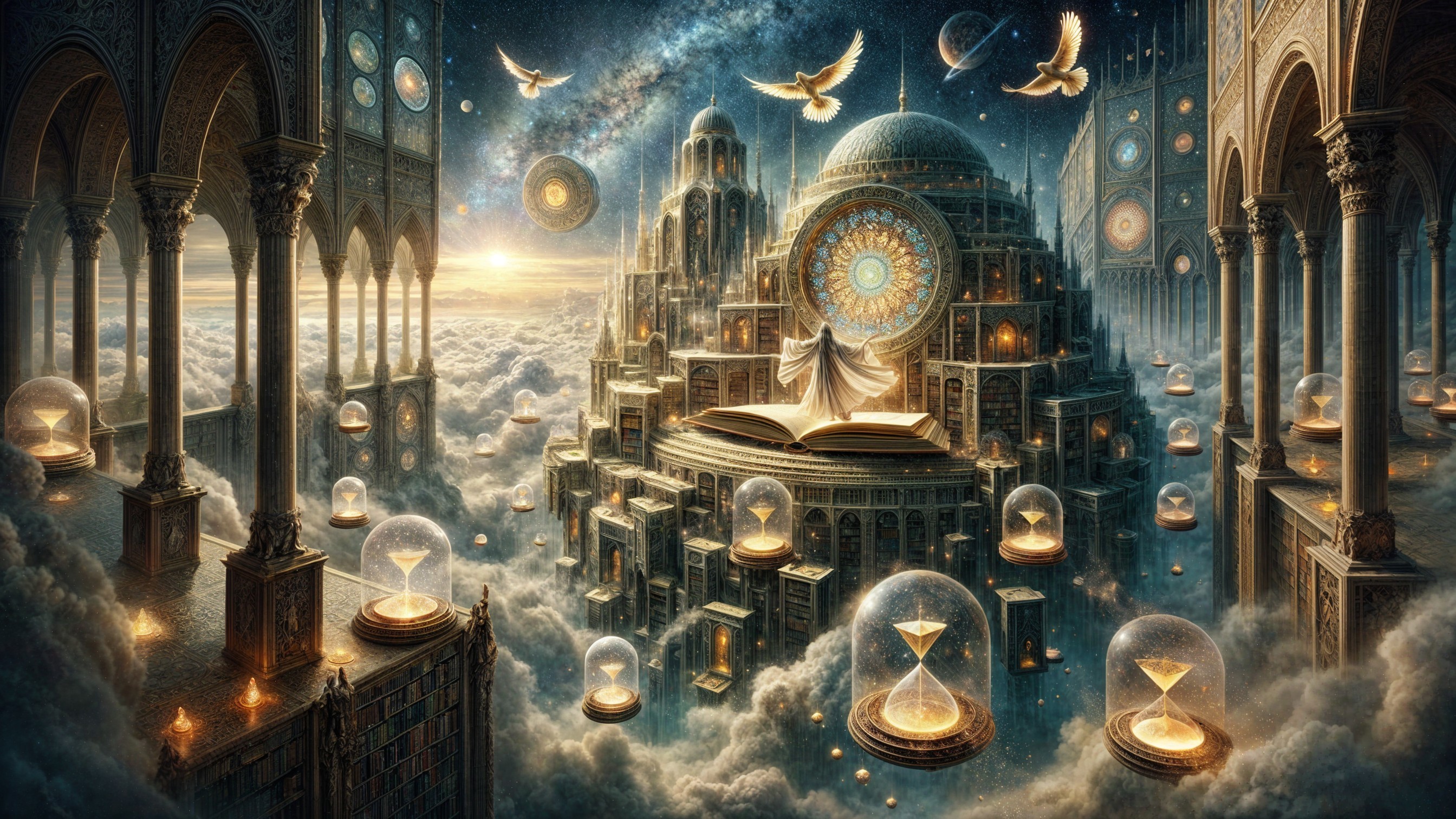 Surreal Dreamscape with Towers and Celestial Elements