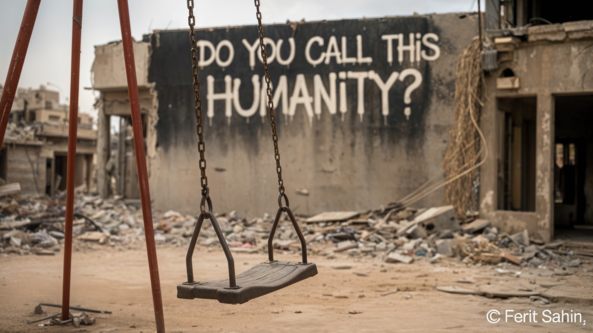 Desolate Swing in a Devastated Landscape with Message