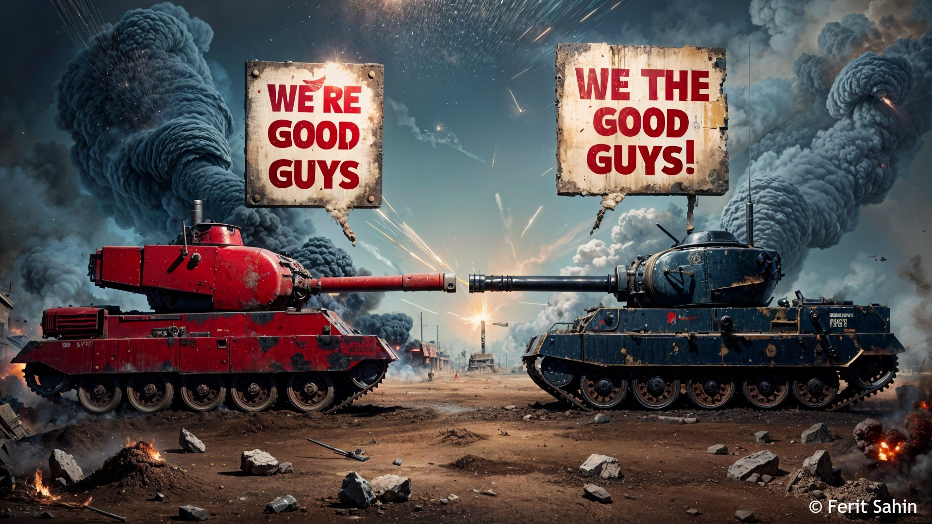 Tanks in Conflict with Humorous Speech Bubbles