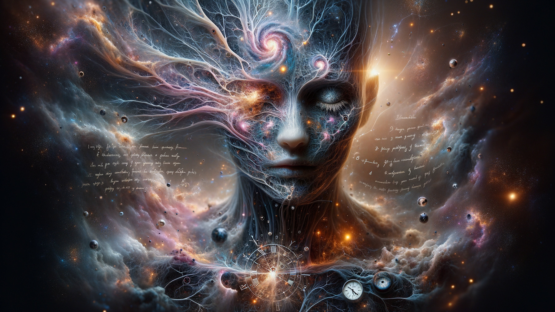 Ethereal Face in Cosmic Background with Vibrant Colors