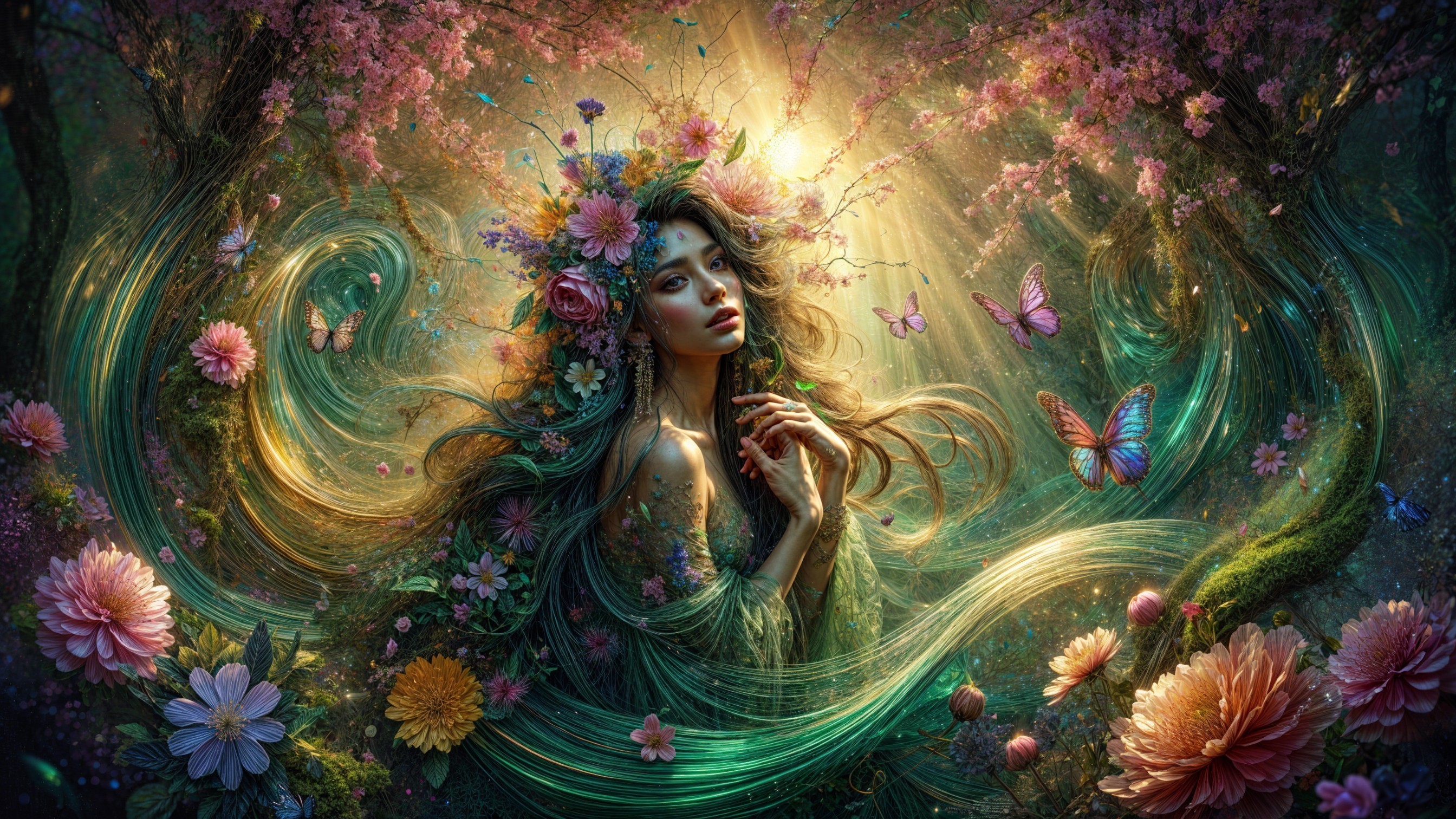 Mystical Figure in a Vibrant Forest Setting