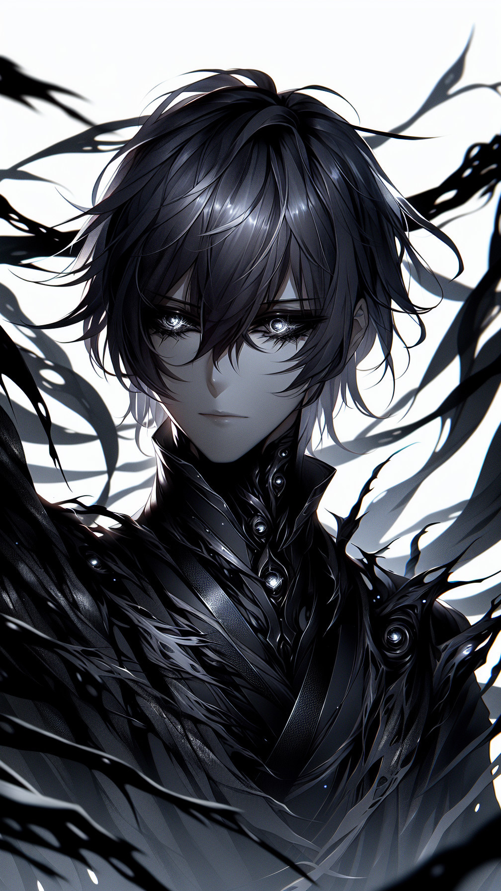 Character with Tousled Dark Hair in Black Outfit