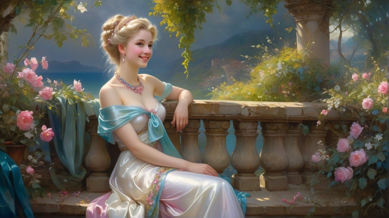 Young Woman on Balcony Surrounded by Nature's Beauty