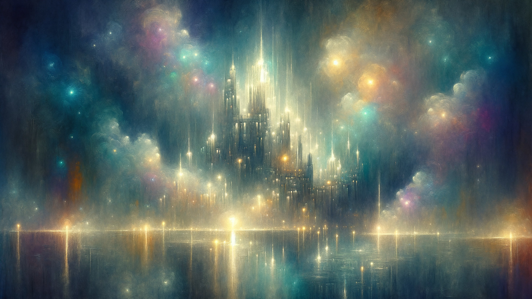 Majestic Castle in Colorful Misty Landscape
