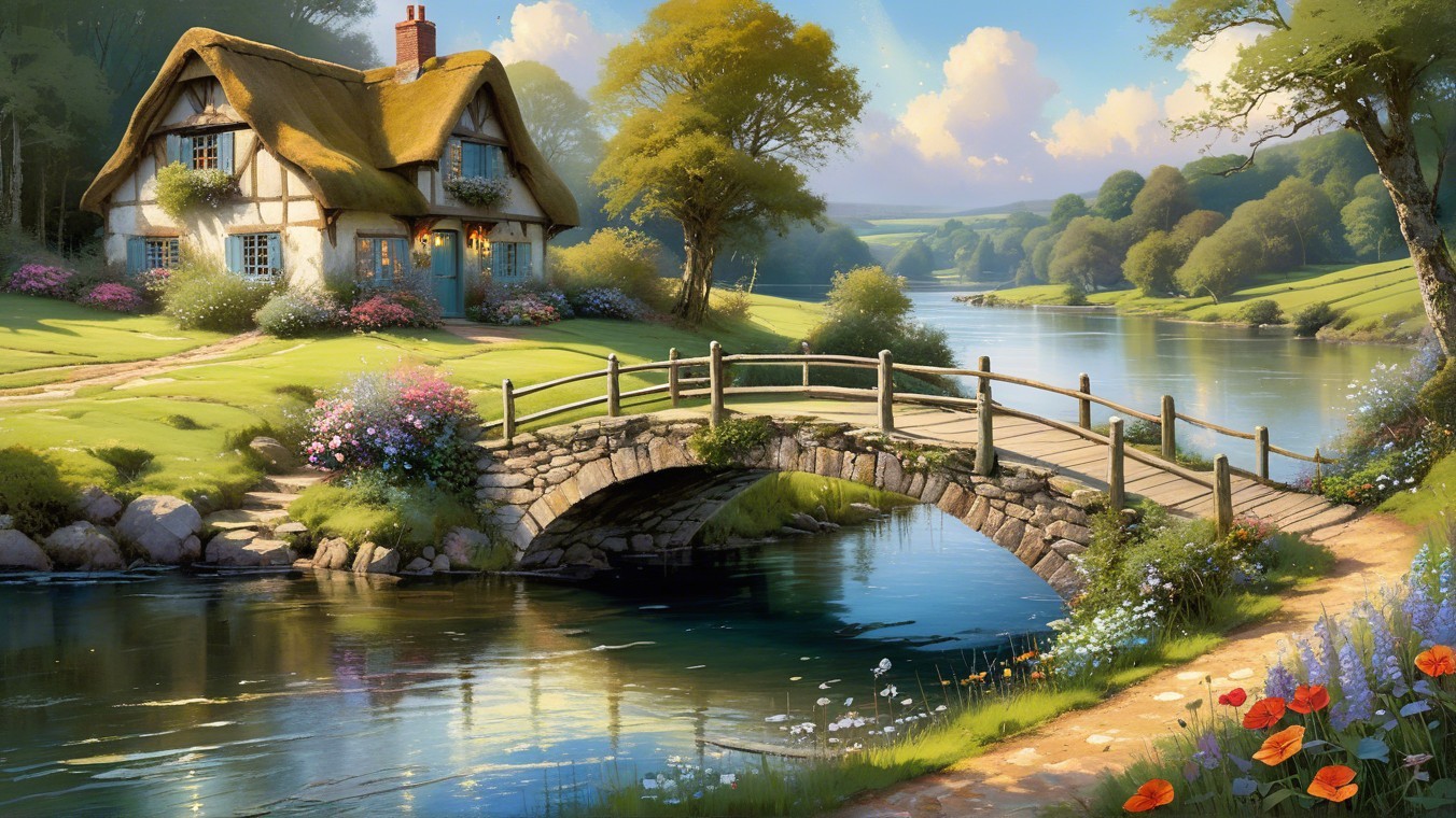 Charming Cottage by a Serene River with Lush Greenery