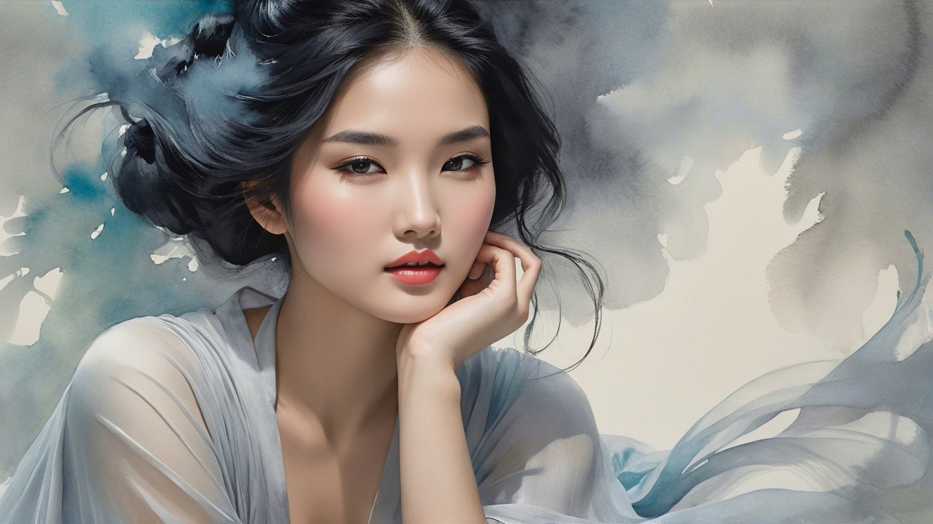 Serene Portrait of a Young Woman with Black Hair