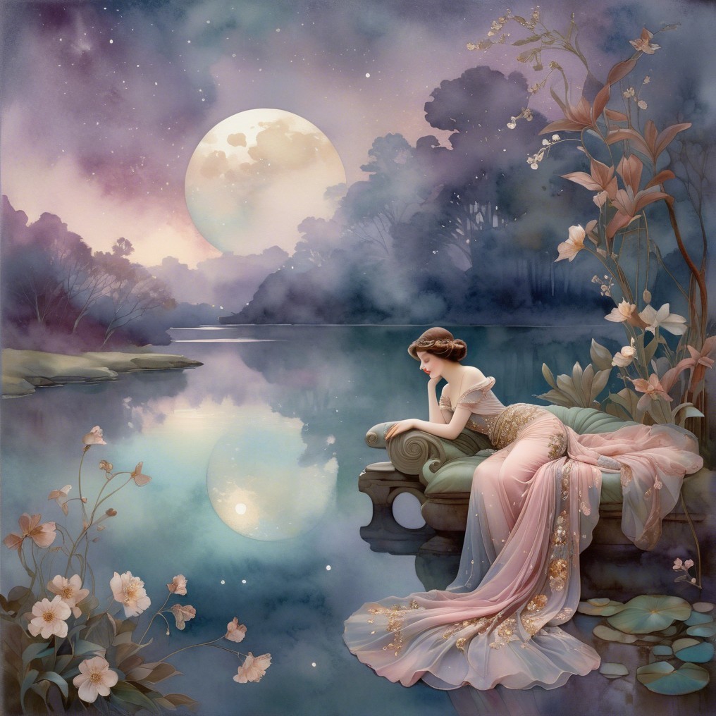 Serene Moonlit Scene by a Tranquil Lake
