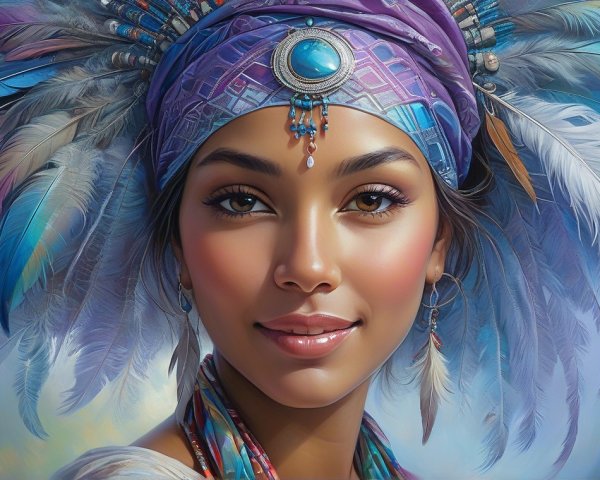 Young Woman in Elaborate Attire and Vibrant Headpiece