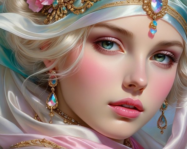 Close-Up Portrait of a Young Woman with Headscarf