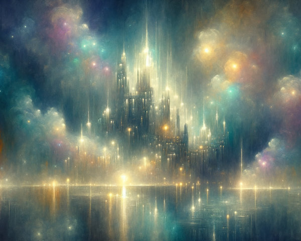 Majestic Castle in Colorful Misty Landscape