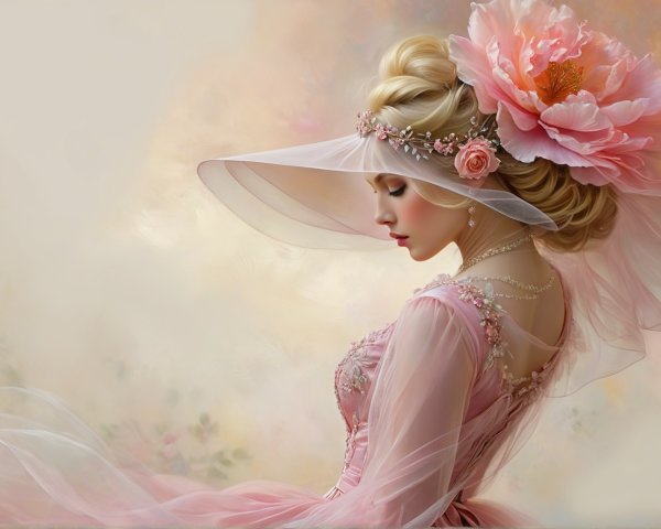 Graceful woman in pink gown with floral embellishments