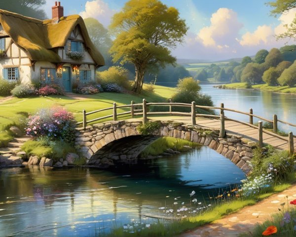 Charming Cottage by a Serene River with Lush Greenery