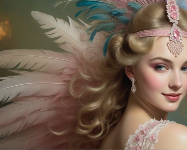 Glamorous Woman with Feathers and Vintage Elegance