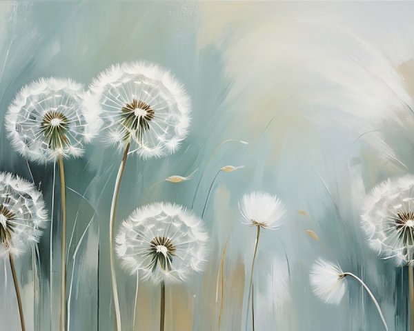 Serene Dandelions Against Soft Blue and Beige Background