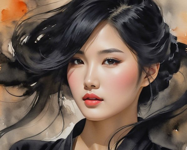 Portrait of a Young Woman with Abstract Background