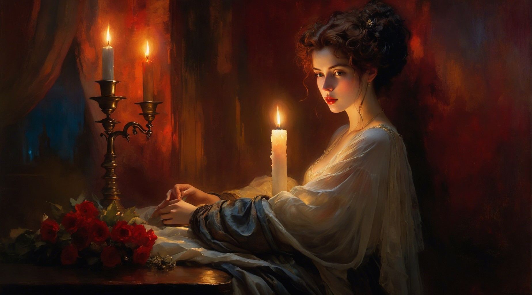 Portrait of a Young Woman with Dark Red Lipstick