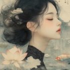 Serene Profile Portrait of a Woman with Flowers