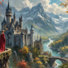 Whimsical Landscape with Castle and Autumn Trees
