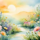 Serene Landscape with Rolling Hills and Mountains