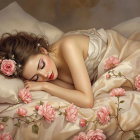 Elegant woman on a lavish bed in serene setting