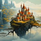 Whimsical Castle on a Floating Island with Autumn Foliage
