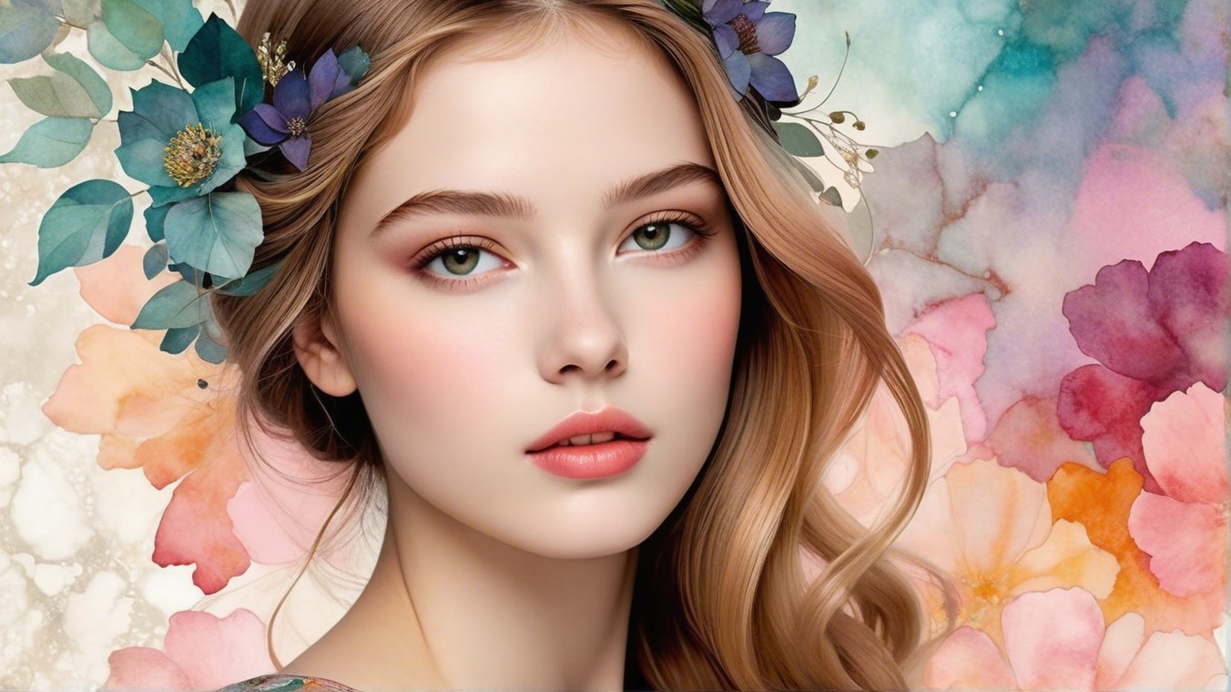 Close-Up Portrait of a Young Woman with Flowers