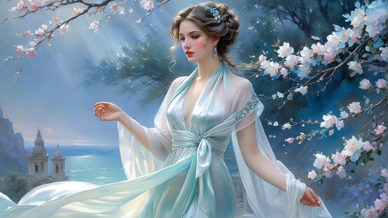 Serene Figure in Ethereal Light and Tranquil Landscape