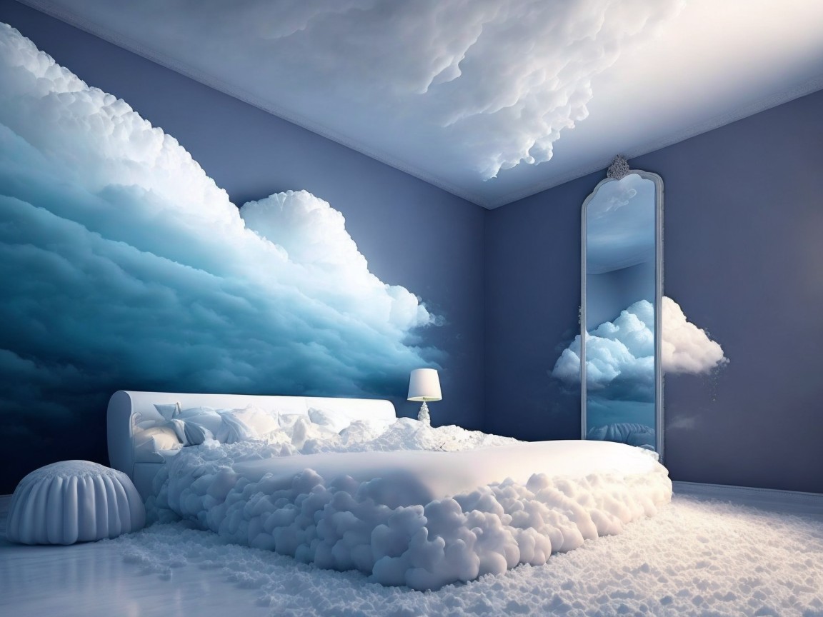 Dreamy Cloud-Inspired Bedroom Decor in Blue and White